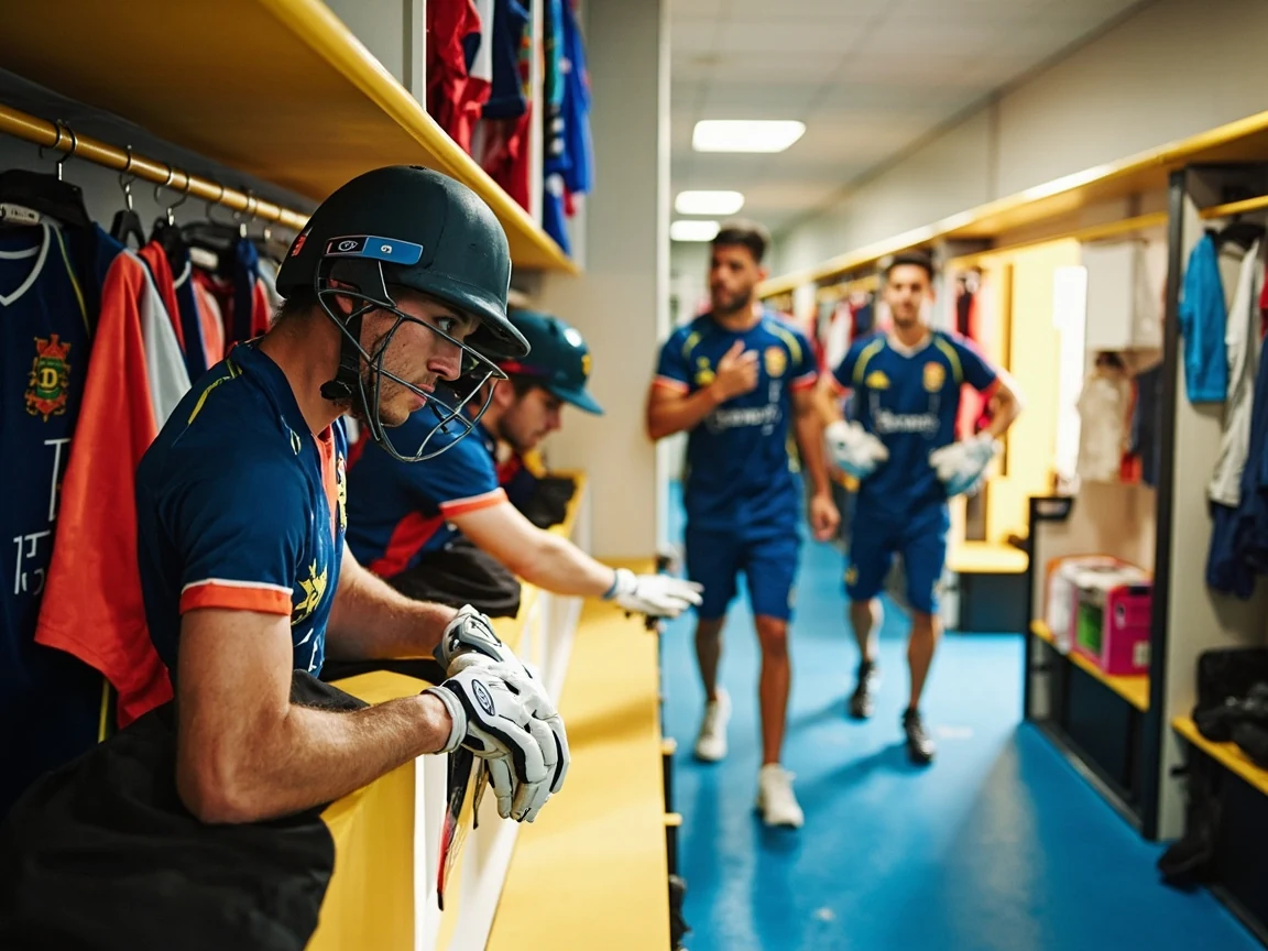 Cricket helmets bats and jersey racks representing different IPL 2026 player movement routes