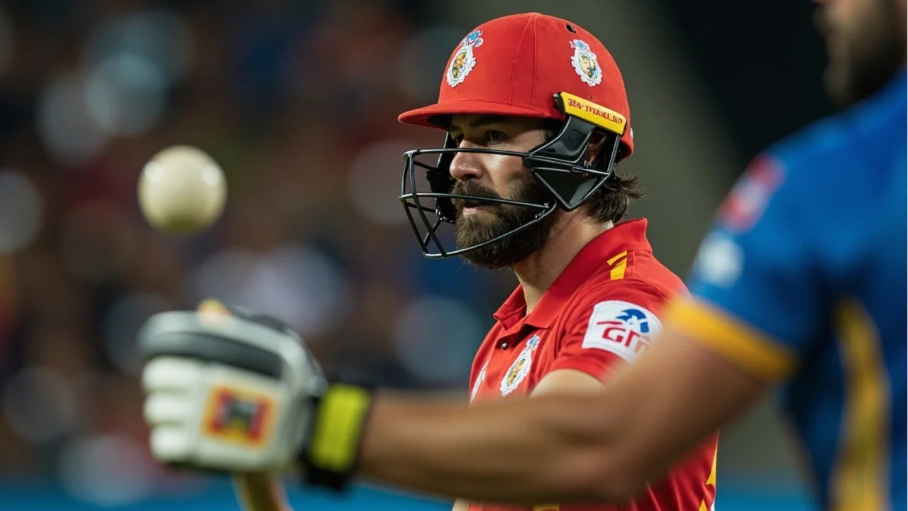 Batsman on strike during the powerplay with the bowling captain setting a field in the background at an IPL fixture