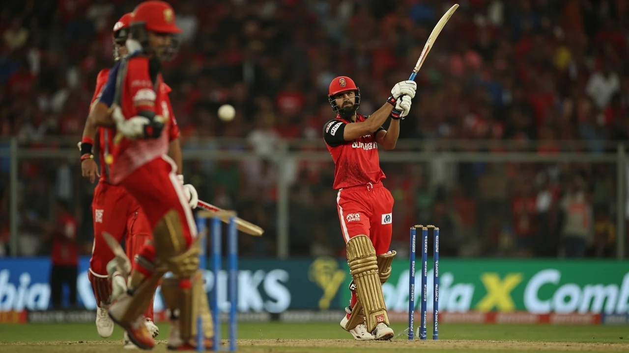 Batsman on the off side pulling through midwicket during a successful IPL chase in Raipur